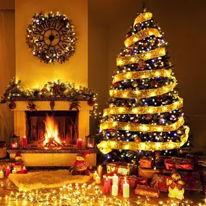 नई शैली के नेतृत्व में प्रकाश क्रिसमस पार्टी सजावट क्रिसमस पेड़ चमक रिबन प्रकाश क्रिसमस पेड़ सजावटी रोशनी