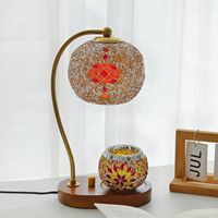 Lampe chauffe-bougie sans flamme en verre mosaïque, base en bois turque marocaine faite à la main, veilleuse réglable avec minuterie et intensité variable pour la maison