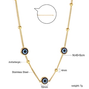 Ason Jewelry Collier en acier inoxydable imperméable à l'eau très vendu Collier à pendentif trois yeux de chat bleu plaqué or 18 ct - Product Image 3