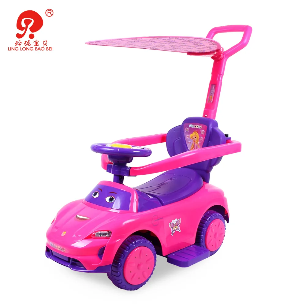 Brand manufacturer plastic pedal baby ride on push toys car with handle and canopy