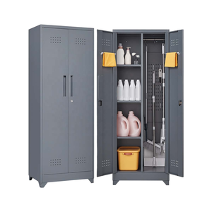 High Quality Modern Foldable Metal Basement Filing <b>Cabinet</b> Cleaning Tool Broom Wheels- <b>Lockable</b> Storage <b>Cabinet</b> - Product Image 1