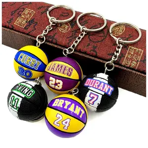 Basketball Keychain Star Name Souvenir Keyring Bag Pendent Rubber PVC Match Ball Sport Fans Collectible Gift for Men Friends