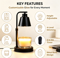 Lampe chauffe-bougie avec minuterie, intensité réglable, hauteur réglable, noire