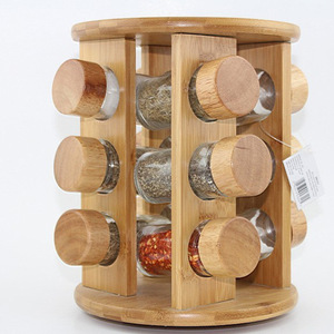 Organizzatore portaspezie <span class=keywords><strong>rotante</strong></span> in bambù per controsoffitto 12-16 bottiglie di portaspezie girevole portaspezie - Product Image 1