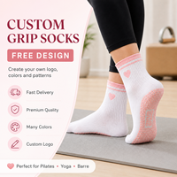 Chaussettes de yoga en coton mi-mollet avec logo personnalisé, antidérapantes, absorbant les chocs, pour Pilates, échantillon gratuit, chaussettes de yoga et de Pilates