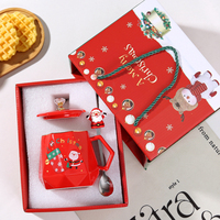 Ensemble cadeau de tasses en céramique de Noël de luxe, autocollant personnalisé, logo, ensemble cadeau de Noël, tasse en céramique avec couvercle, ensemble cadeau
