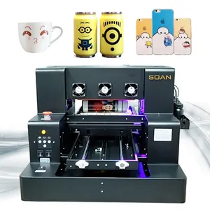 Soan A4 A3 Small Desktop UV Flatbed Printer with Software For Phone Cover Card Bottle USB Box Acrylic Glass Printing