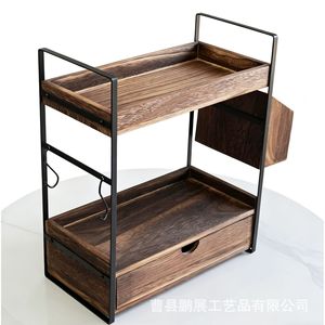 Estante de Almacenamiento de Madera de 2 Niveles, Color Marrón Oscuro, Organizador Multifuncional para Baño y Cocina, Tipo Vertical - Product Image 5
