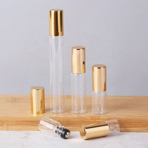 Glass <b>Roll</b> <b>On</b> Bottle Clear Body Gold Cap Personal Care <b>Perfume</b> Sample Tester Cylinder Shape - Product Image 1