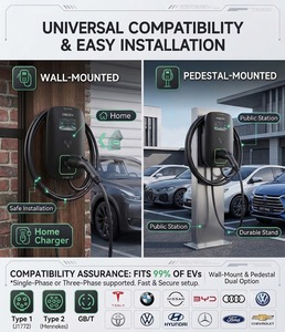 Estación de Carga Inteligente para Vehículos Eléctricos de Nivel 2, 7kW 11kW 22kW, Tipo 1 Tipo 2, Control por WiFi/Aplicación, OCPP, IP66, 14-50 DLB, para Hogar y Exteriores - Product Image 2