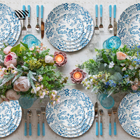 Plaque en céramique bleue blanche exquise Motifs de feuilles complexes idéaux pour les événements de mariage nuptial de jardin romantique