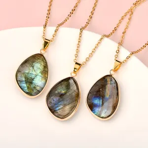 Collier irrégulier en Labradorite de qualité supérieure, chaîne en or 18k, Flash bleu, pendentif irrégulier en Labradorite pour femmes