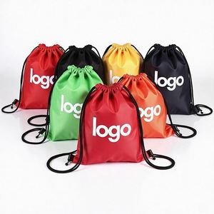 Custom Logo Polyester <b>Drawstring</b> Backpack Traveling Sport Fabric String <b>Bag</b> With Printing - Product Image 1