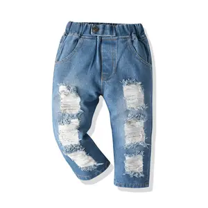 2021 New Style High Quality Hole Cotton Blue Boutique Kids Denim Pants Cool Boy Jeans Wholesale