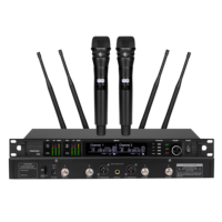 Sistem Mikrofon Nirkabel UHF Dinamis/Kondensor XLR EIF AD4D Dual Channel Genggam Lavalier Headset Mic Logam Ringan Hitam