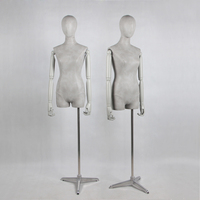 Mannequin de couturière en cuir suédé gris pour femme, buste demi-corps pour l'affichage des vêtements