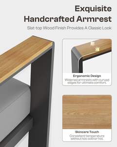 洗える厚いクッション、プラスチック製の木製アームとテーブルトップを備えた4ピースパティオ会話セット - Product Image 3