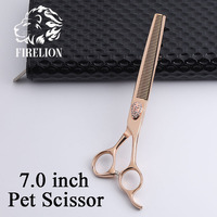 Ciseaux professionnels pour toilettage de chiens de 7,0 pouces, pour couper/éclaircir/dresser/curvés, en acier 440C doré
