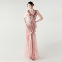 33335 #2025 nouveau V profond perles en queue de poisson paillettes maille robe de soirée dames Banquet jupe haut de gamme fête