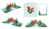Tarjeta de Felicitación 3D Pop-up, Pájaros Rojos Cardenales en Rama de Acebo, Kirigami, Tarjetas de Cumpleaños, Graduación, Navidad, Venta al por Mayor