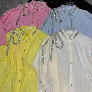 Camicette e camicie di cotone con diamanti eleganti da ufficio di fascia alta per <span class=keywords><strong>donna</strong></span> 2025 <span class=keywords><strong>autunno</strong></span> nuova tendenza alla moda larghe top Casual - Product Image 5