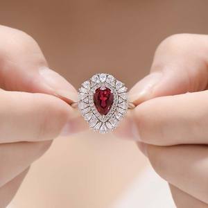 Bague Éternité All Fashion 1,5 Carat en Rubis de Laboratoire, Silicone, Goutte d'Eau Vintage, Plaqué Rhodium, Plaqué Or, Marque Célèbre pour Femme - Product Image 5
