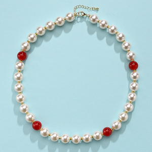 Collier de perles rouges, vertes et blanches pour femmes, collier ras du cou perlé pour les fêtes de Noël, bijoux délicats pour les soirées - Product Image 3