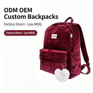 Zaino Trendy in Velluto Bordeaux per Ragazze con Chiusura a Cerniera, <span class=keywords><strong>Borsa</strong></span> Scolastica Retrò Preppy e Portachiavi con Pom-Pom a Cuore - Product Image 2
