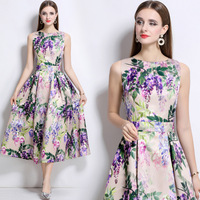 Robe sans manches pour femmes, taille S-XXL, style haut de gamme, imprimé, cintrée à la taille, amincissante et volumineuse, jupe longue pour l'été