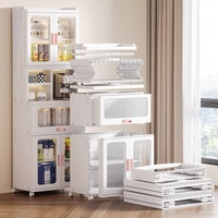 Armoire de rangement pliable en plastique à double porte, sans installation requise, pour vêtements et jouets de chambre, table de chevet multi-niveaux