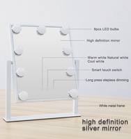 Miroir de maquillage Hollywood à 9 ampoules LED Miroir de table éclairé à intensité variable avec interrupteur tactile pour le maquillage