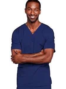 Women's Navy Blue V-Neck <b>Scrub</b> <b>Top</b> With Two Front Pockets Woven Cotton Polyester Hospital Uniform - Product Image 3