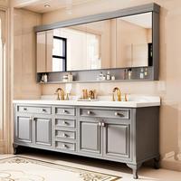Meuble-lavabo de salle de bain sur pied personnalisable de luxe avec armoire à pharmacie, meuble de salle de bain en bois massif, coiffeuse avec vasques