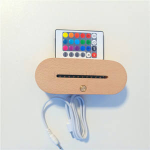 Base de luz nocturna de madera ovalada, soporte de lámpara 3D RGB para acrílico, LED, redondo, rectangular, 7 colores - Product Image 2