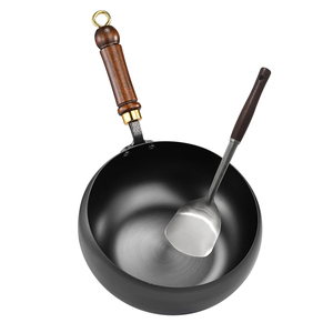 Poêle à frire en acier au carbone pré-assaisonnée <span class=keywords><strong>de</strong></span> 24-26 cm, wok profond <span class=keywords><strong>de</strong></span> 1,4 mm sans revêtement chimique pour restaurants et hôtels - Product Image 3