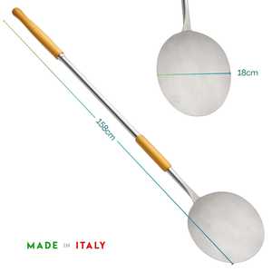 Pelle à pizza ronde 158 cm de longueur, 18 cm de diamètre, en acier inoxydable avec manche en bois de hêtre pour utilisation au four - Product Image 2