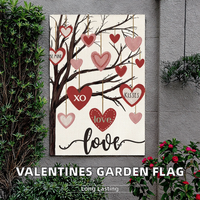 Bandera de Jardín para el Día de San Valentín, 12x18 Pulgadas, Doble Cara, Poliéster Resistente, Diseño Rústico de Árbol con Corazones, para Exteriores