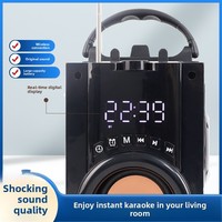Haut-parleur Karaoké Portable en Bois Sans Fil 5.0 avec Télécommande, Horloge, Subwoofer, Son Stéréo et Audio Haute Qualité