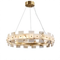 Luminaires suspendus décoratifs simples pour salon, anneaux circulaires, or, luxe moderne, cuivre, marbre, lustre LED 2700K