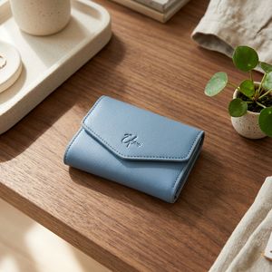 Minimalist Vegan Leather Short <b>Wallet</b> for <b>Women</b> - Embossed Letter Style with Snap Button & Multi-<b>Card</b> Slots - Product Image 1
