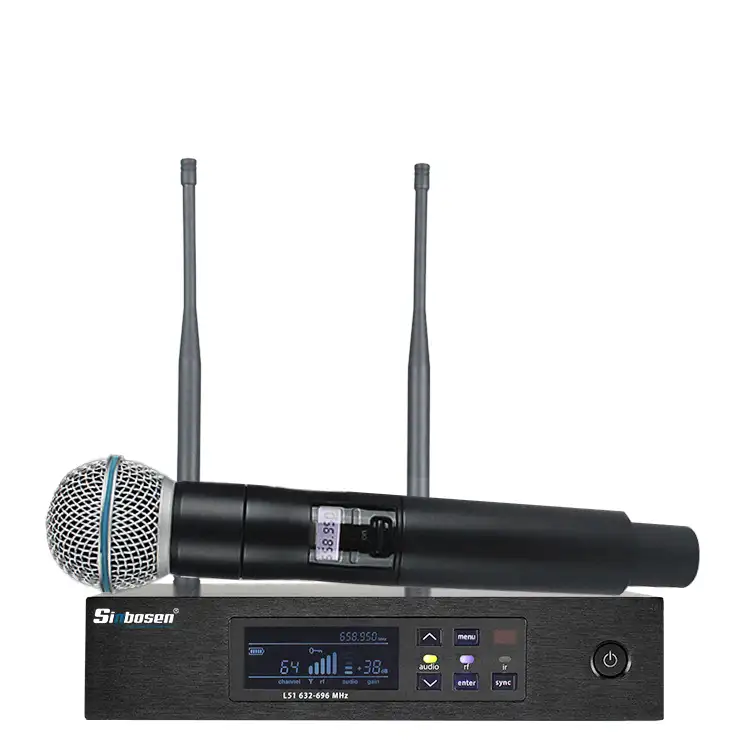 Vosiner Mikrofon Q-D4 Uhf Portabel, Mikrofon Nirkabel FM Studio Rekaman dengan Amplifier