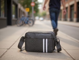 Borsa a tracolla sportiva orizzontale da uomo, media, in tessuto Oxford a righe, con chiusura a zip, per attività all'aperto - Product Image 2