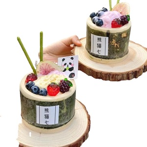 <b>Bamboo</b> Tube Ice Cream <b>Container</b> Round Wooden Pattern For Restaurant Serving Trays With Logo Printing - Product Image 4