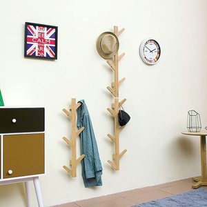 Wall Mounted Coat Rack Tree Branch Design 6 <b>Hooks</b> Solid Wood Natural Color For Entryway Wall Storage - Product Image 1