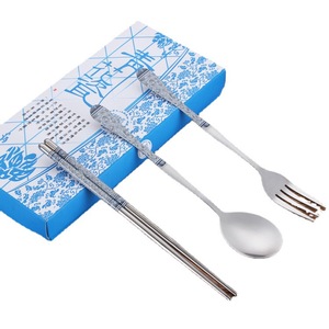 Three-piece Tableware <strong>Set</strong> <strong>Chinese</strong> Blue-and-White Porcelain Spoons <strong>Knives</strong> and Forks Tableware <strong>Set</strong> Stainless Steel Tableware - Product Image 5