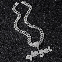 Chaîne cubaine Hip Hop 13 mm pour homme, collier avec pendentif ange en strass étincelant, de 18 à 24 pouces, bijoux