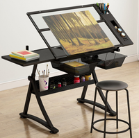 Table de dessin et de conception moderne en verre à angle réglable, avec revêtement en poudre, pour la maison, le bureau, l'école, l'atelier et la cuisine - Vente en gros