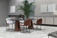 Table à manger en marbre naturel de luxe moderne, sur mesure, 8 à 12 places, base en métal sculptural pour salles à manger de villas haut de gamme