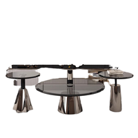Ensemble de tables basses modernes d'intérieur avec plateau en verre trempé, base conique en acier inoxydable miroir, table de salon de luxe moderne