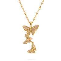 Collier pour femme en acier inoxydable or 18 carats incrusté de zircon blanc pendentif trois papillons accessoires anti-décoloration
